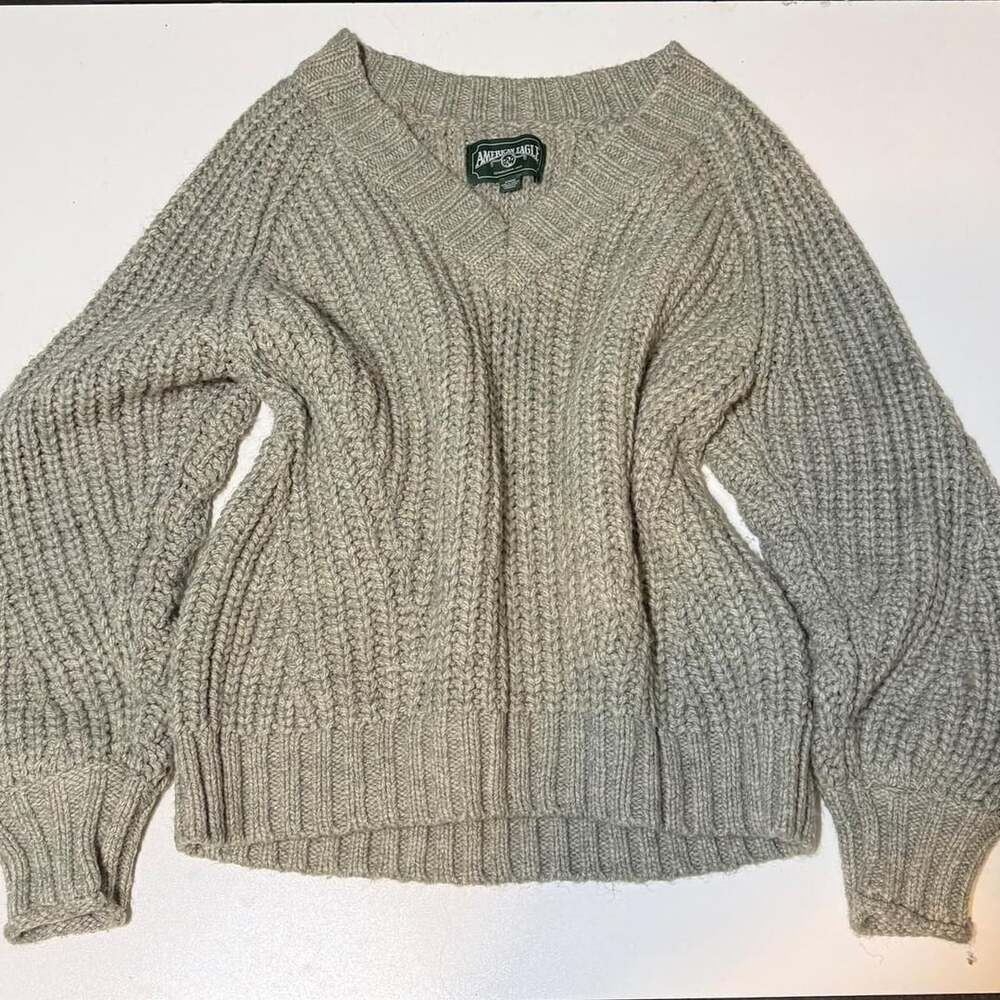 AE Gorp Grandma Cabin Cottage Preppy Dark Academia V Neck Cable Knitted Sweater